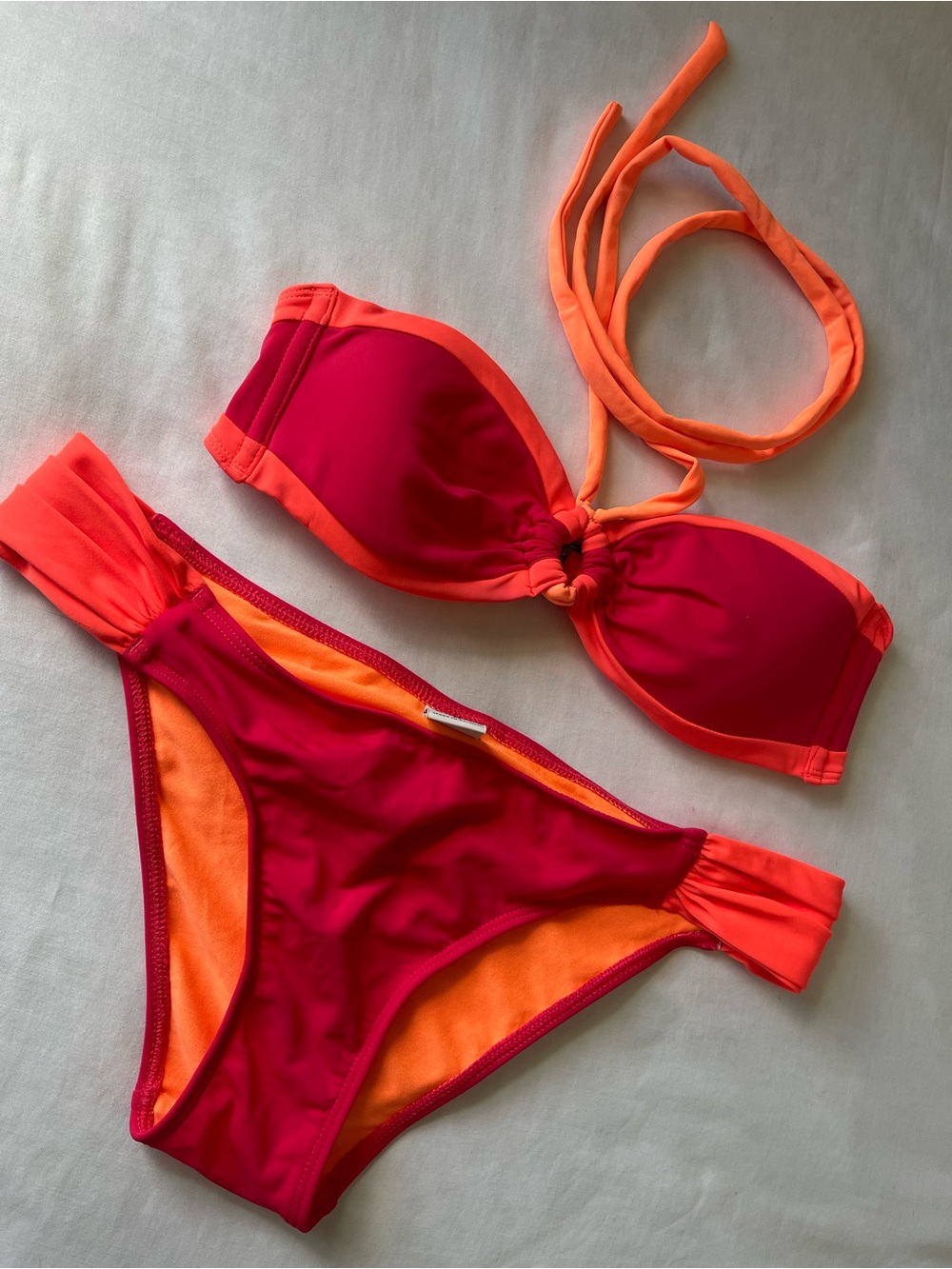 Hollister Hot Pink & Neon Orange Colorblock Bikini Set